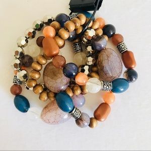 Set of beaded stone earth tone bracelets NEW